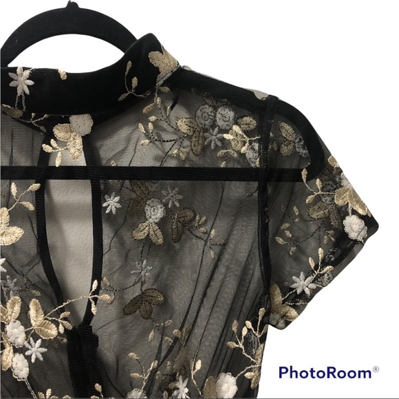 (219) Black Sheer Floral Mini Dress - Picture 4 of 16